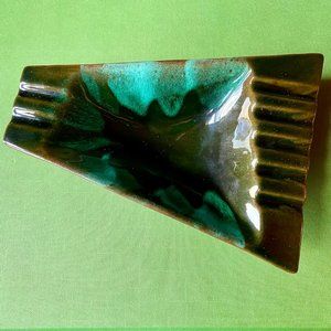 Mid-Century Modern Green Drip Ceramic Ashtray - Spectacular Atomic Age Relic!